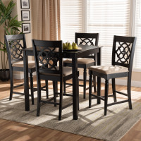 Baxton Studio RH322P-Sand/Dark Brown-5PC Pub Set Arden Modern and Contemporary Sand Fabric Upholstered Espresso Brown Finished 5-Piece Wood Pub Set